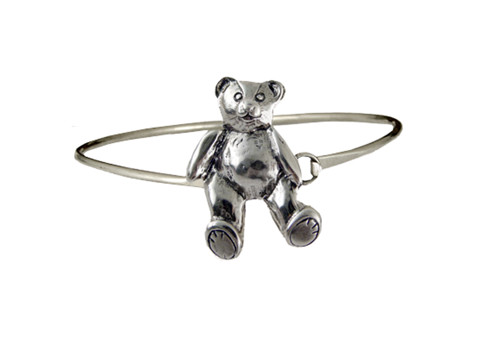 Sterling Silver Teddy Bears Strap Latch Spring Hook Bangle Bracelet