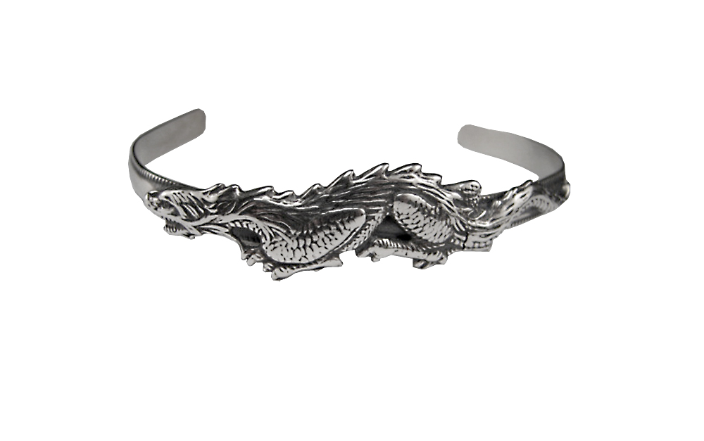 Sterling Silver Very Detailed Dragon Cuff Bracelet