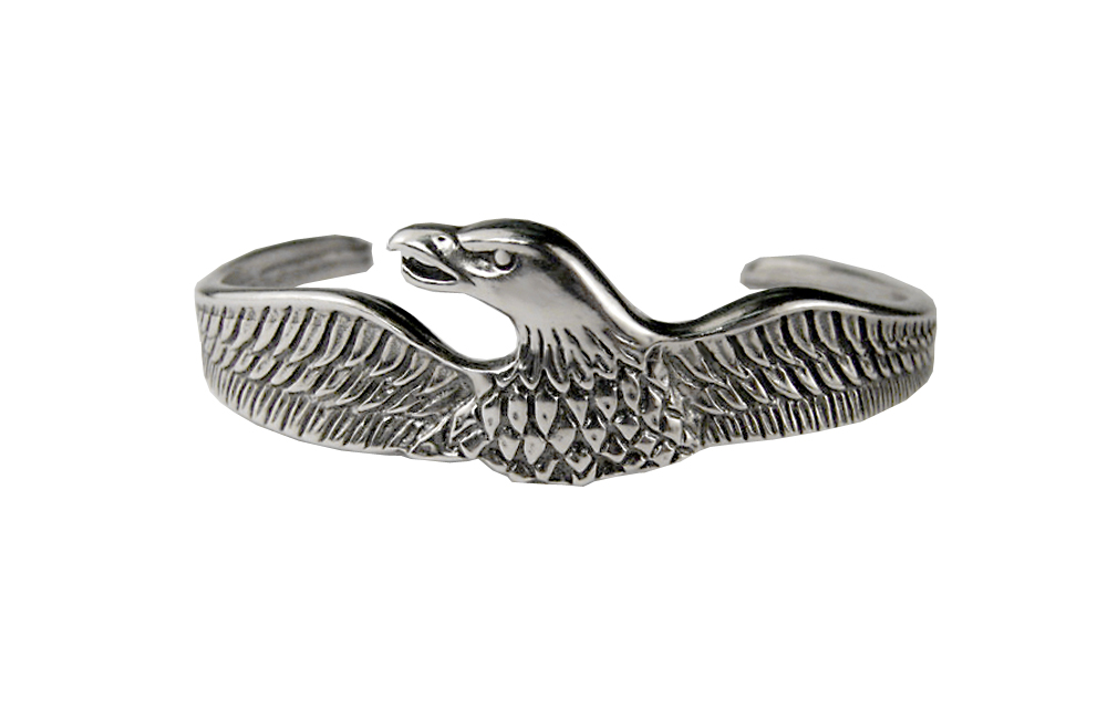 Sterling Silver Unisex Eagle Cuff Bracelet For Larger Wrist