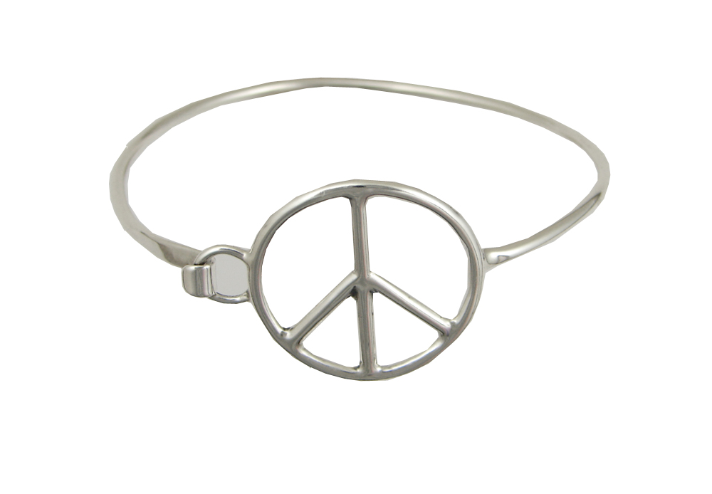 Sterling Silver Peace Strap Latch Spring Hook Bangle Bracelet