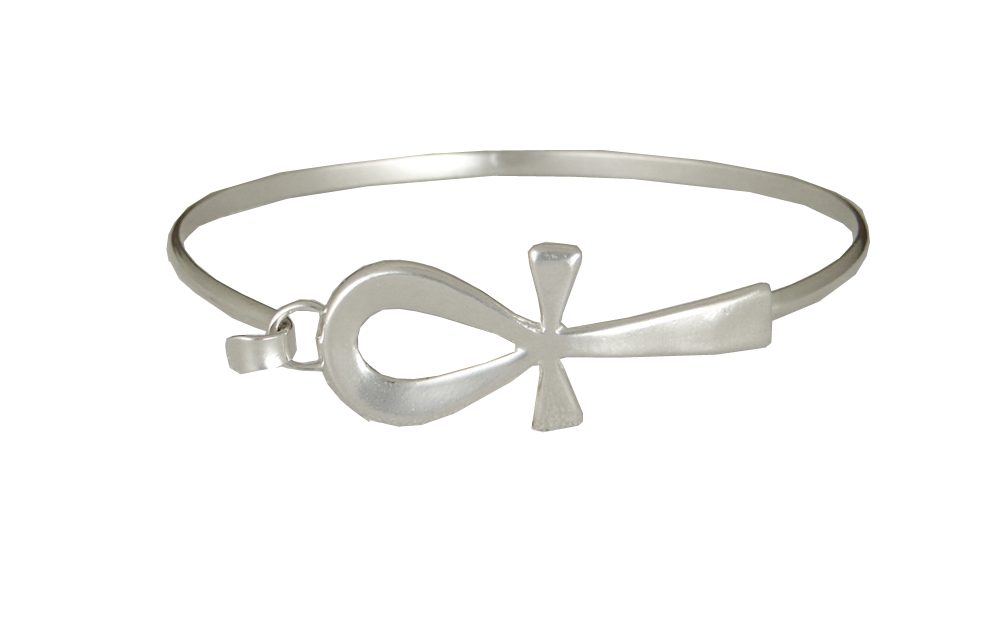 Sterling Silver Sensational Ankh Strap Latch Spring Hook Bangle Bracelet