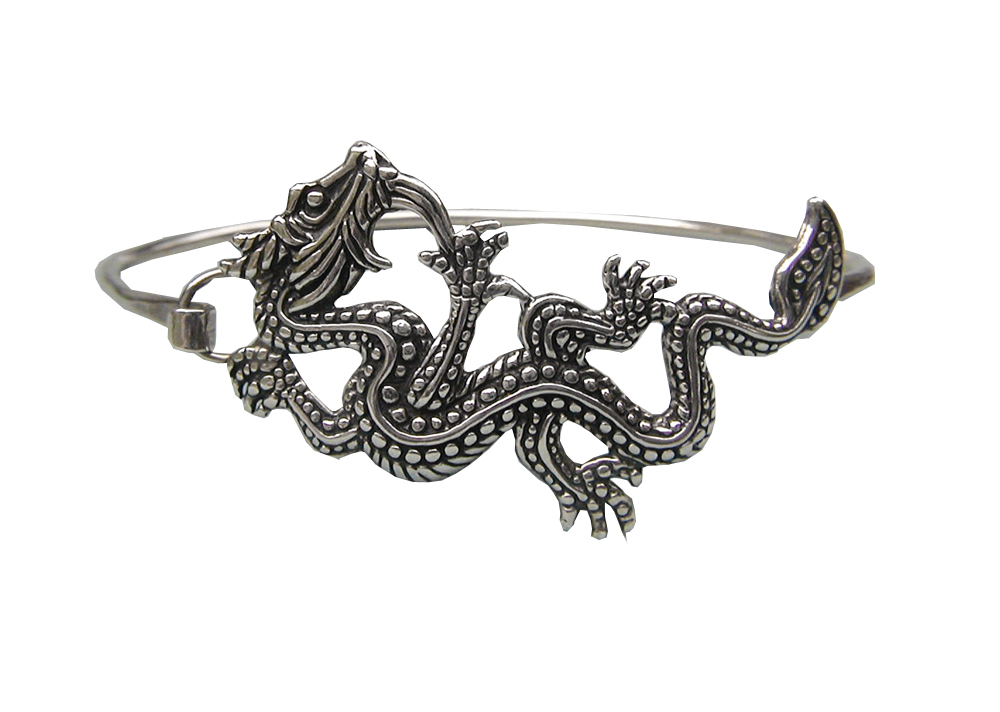 Sterling Silver Dragon Strap Latch Spring Hook Bangle Bracelet