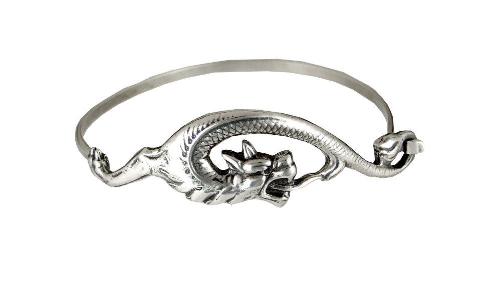 Sterling Silver Fun Dragon Strap Latch Spring Hook Bangle Bracelet