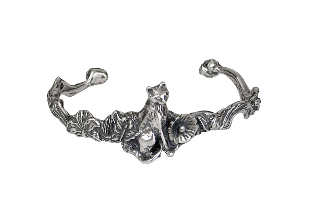 Sterling Silver Heavyweight Contented Cat Cuff Bracelet