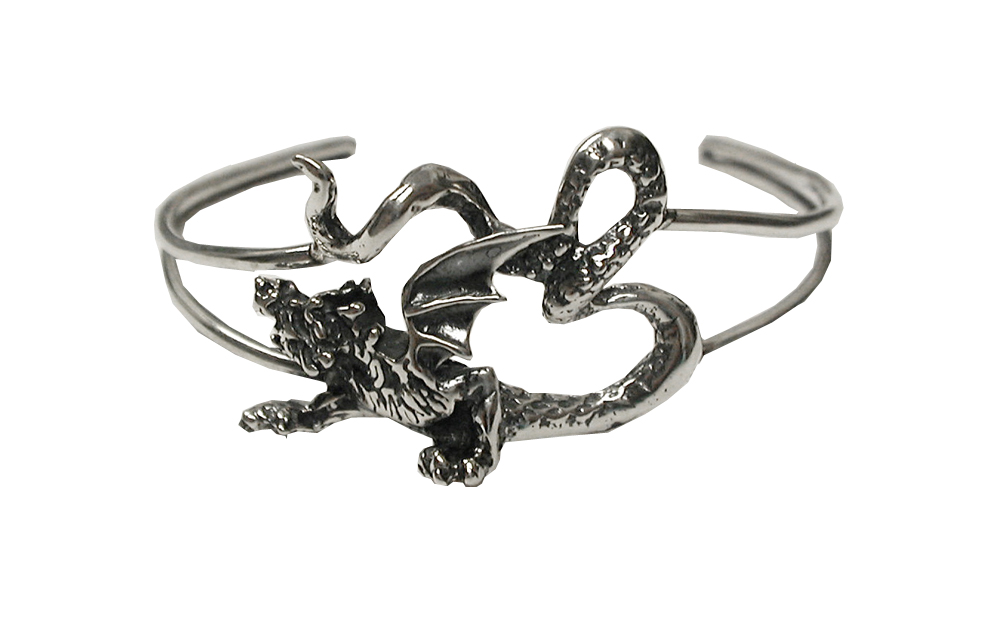 Sterling Silver Unusual Dragon Cuff Bracelet