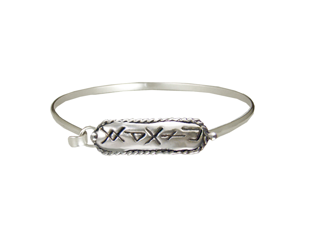 Sterling Silver Rune Script Strap Latch Spring Hook Bangle Bracelet "Love"