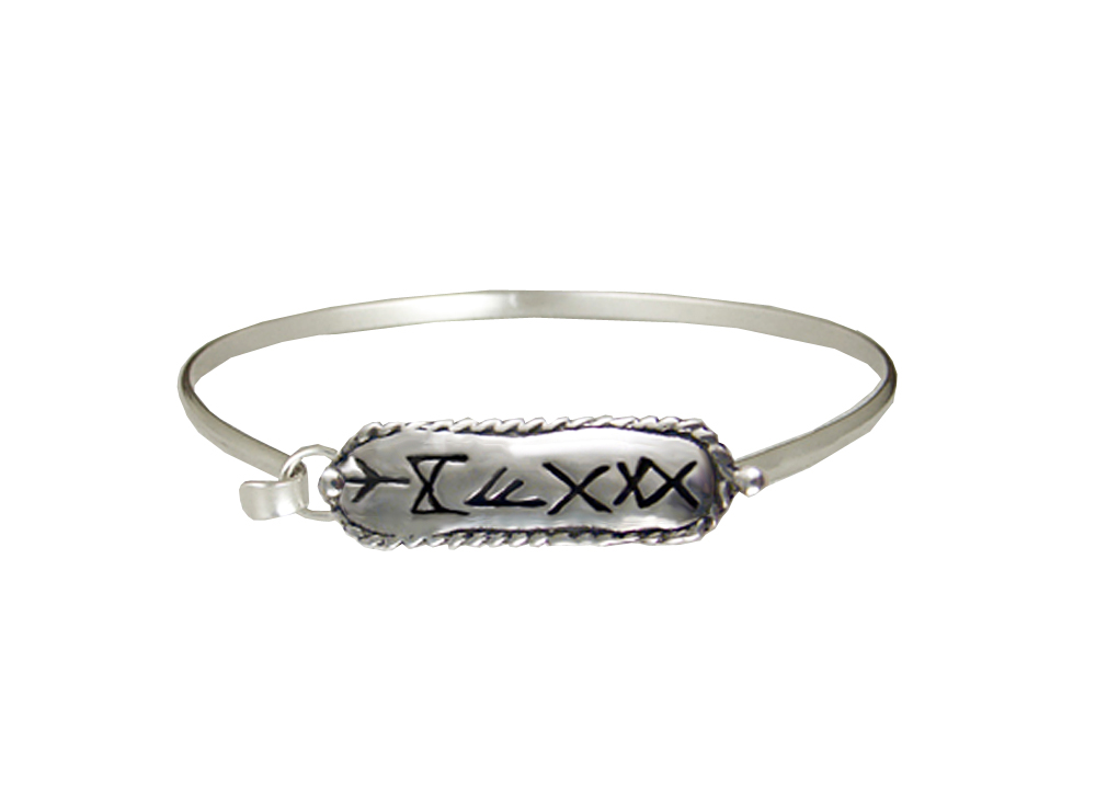 Sterling Silver Rune Script Strap Latch Spring Hook Bangle Bracelet "Friendship"