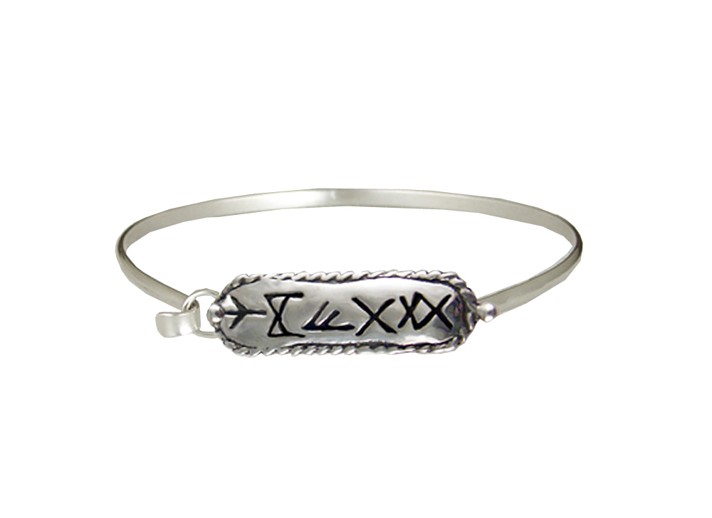 Sterling Silver Rune Script Strap Latch Spring Hook Bangle Bracelet "Health"