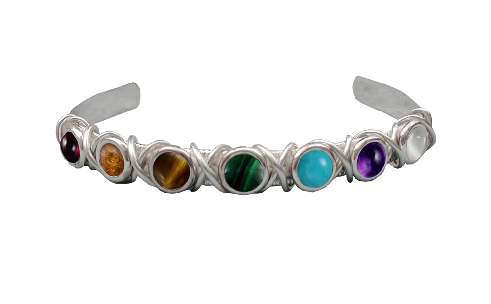 Sterling Silver Handmade Chakra Cuff Bracelet