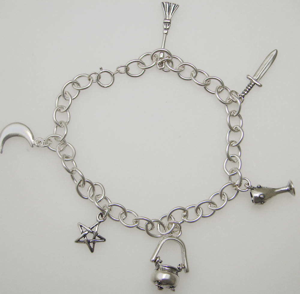 Sterling Silver Wicca Tools of the Trade Charm Bracelet