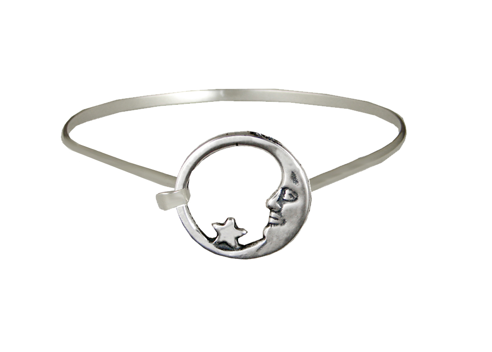 Sterling Silver Mysterious Moon Strap Latch Spring Hook Bangle Bracelet