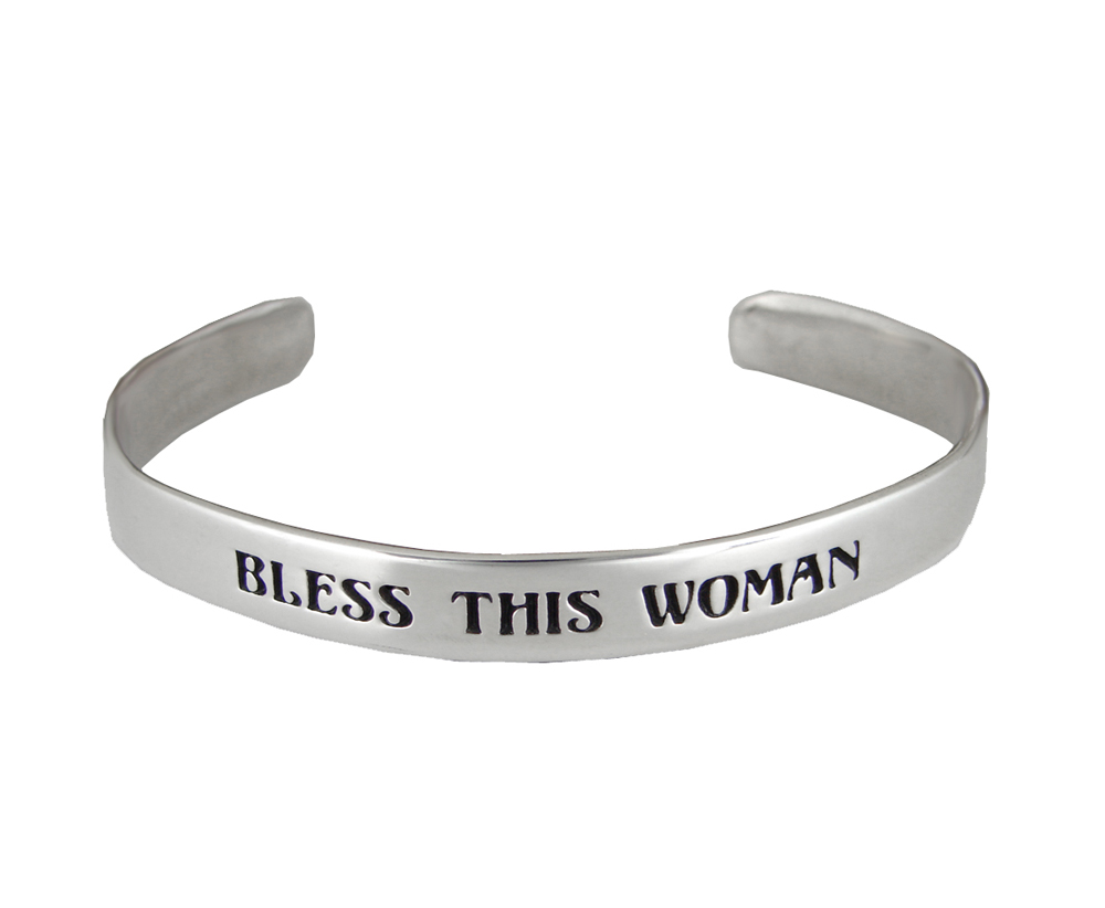Sterling Silver Bless This Woman Message Cuff Bracelet