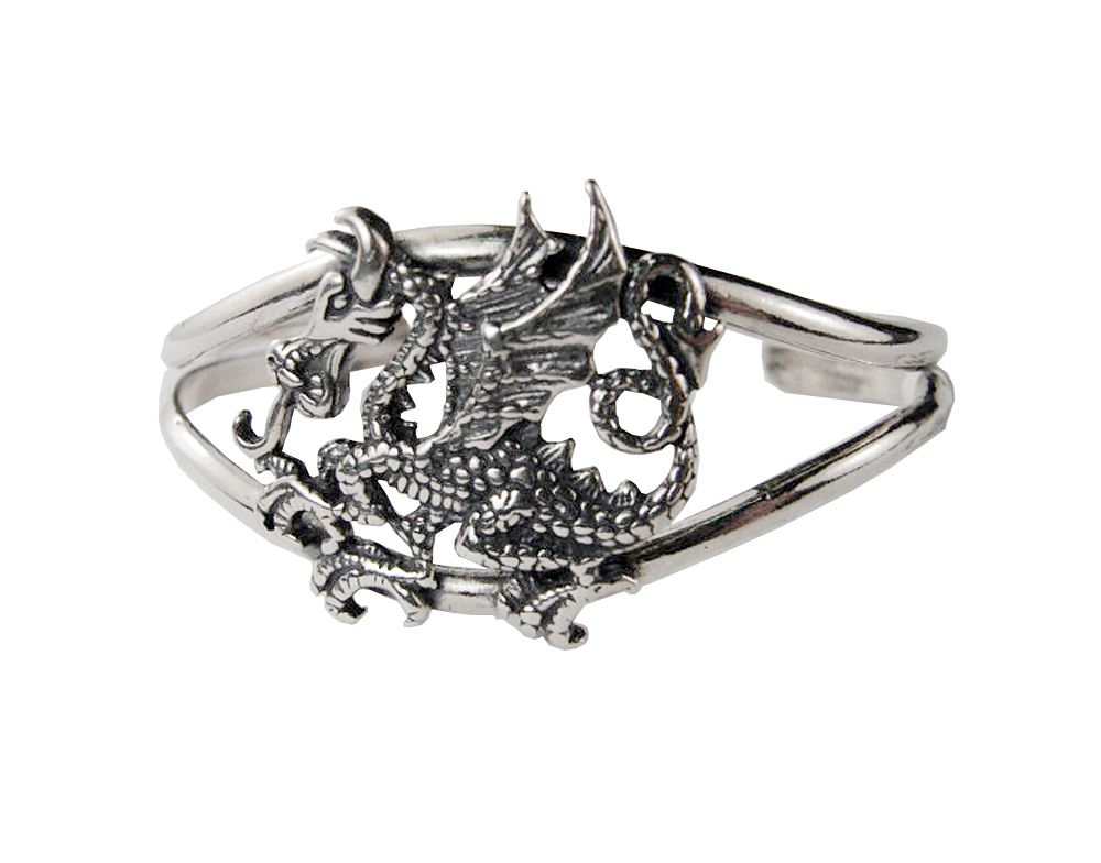 Sterling Silver Detailed Dragon Cuff Bracelet