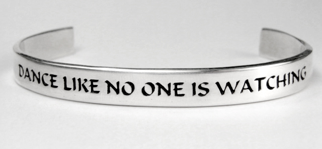 Sterling Silver "Dance Like No One Is Watching" Message Heavy Weight Cuff Bracelet