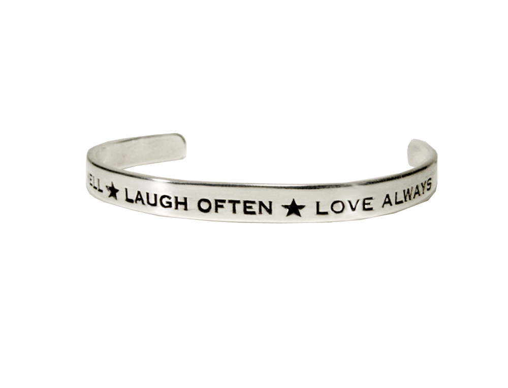 Sterling Silver Live Well Laugh Often Love Always Message Cuff Bracelet