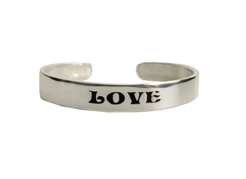 Sterling Silver Love Message Cuff Bracelet