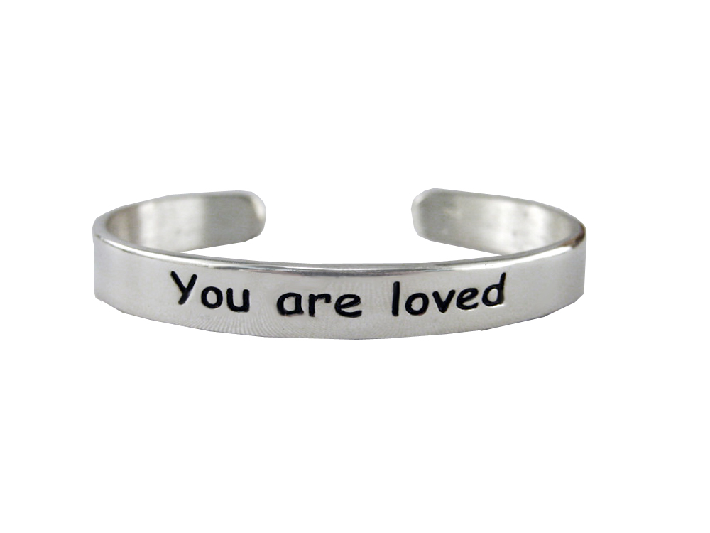 Sterling Silver "You Are Loved" Message Cuff Bracelet