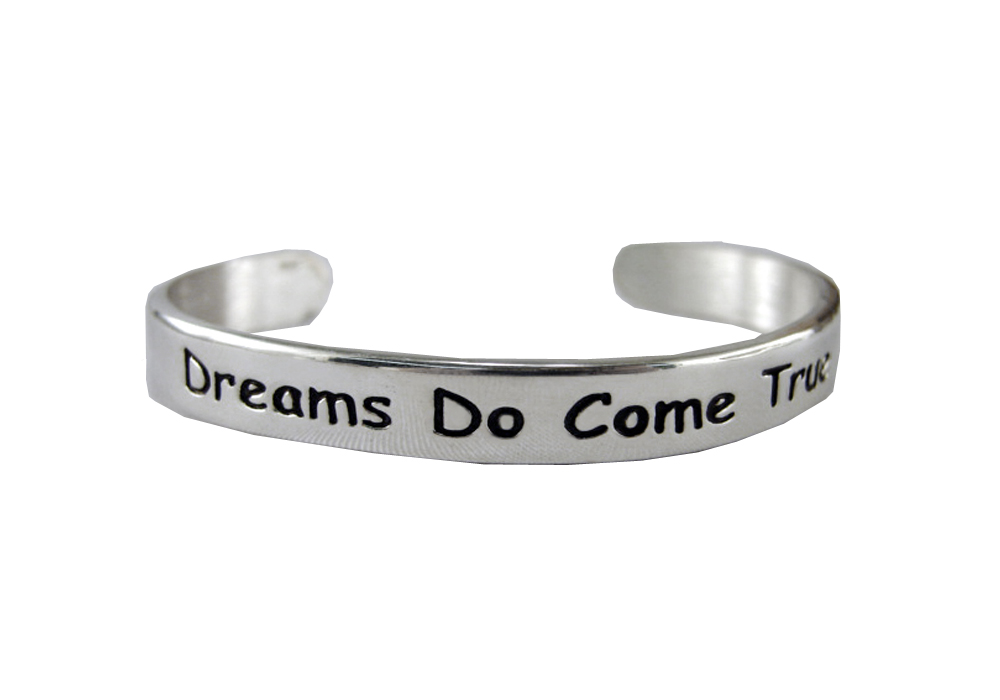 Sterling Silver "Dreams Do Come True" Message Cuff Bracelet