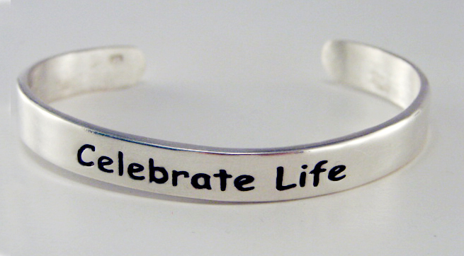Sterling Silver "Celebrate Life" Heavy Weight Cuff Bracelet