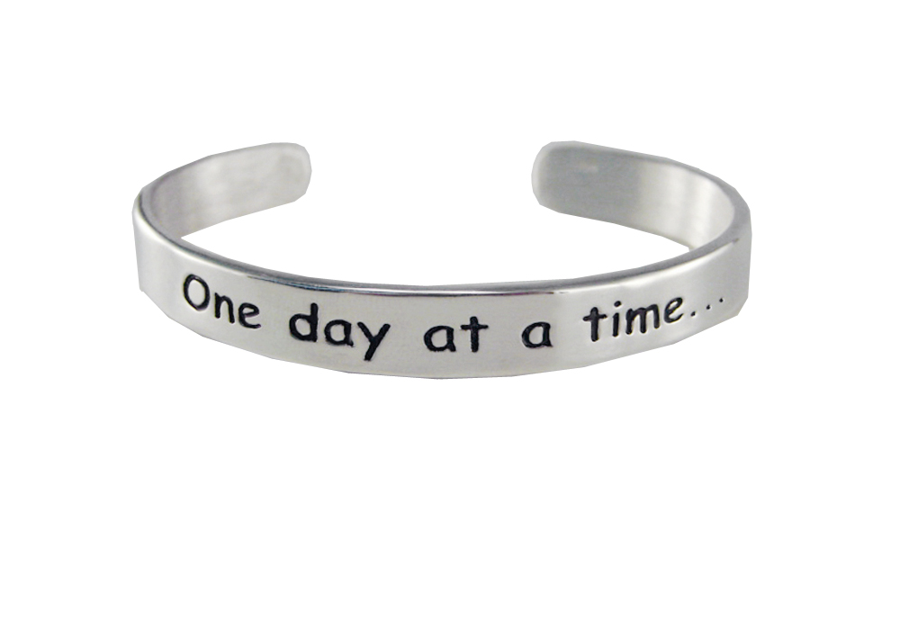 Sterling Silver "One Day At A Time" Message Cuff Bracelet