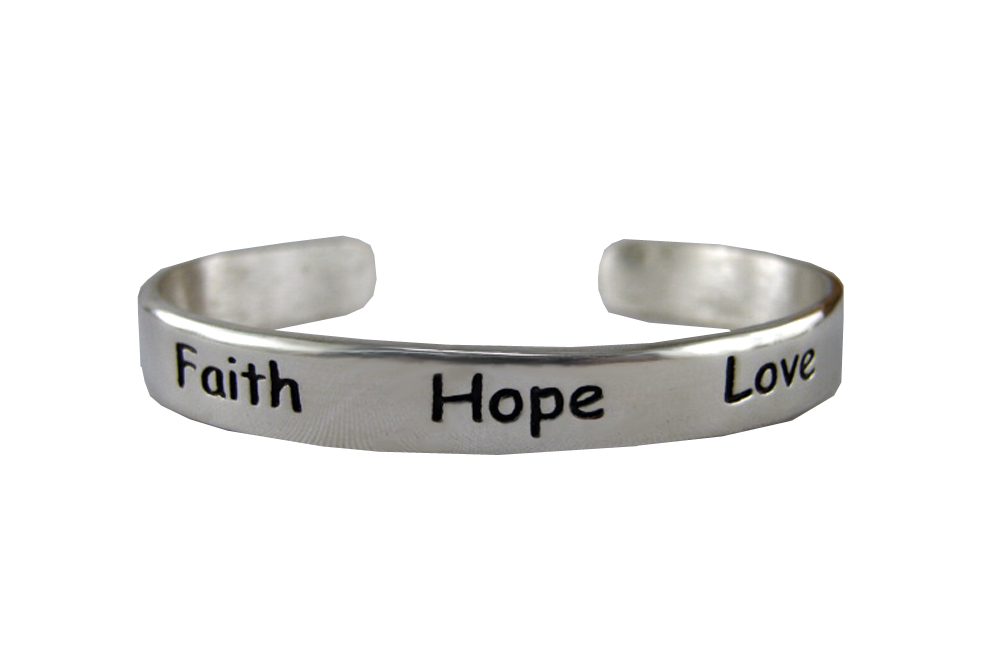 Sterling Silver "Faith Hope Love" Message Cuff Bracelet