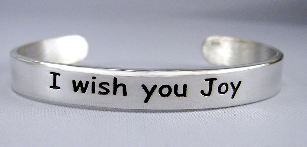 Sterling Silver "I Wish You Joy" Message Cuff Bracelet