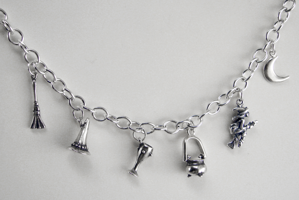 Sterling Silver Wicca Charm Bracelet With 6 Charms