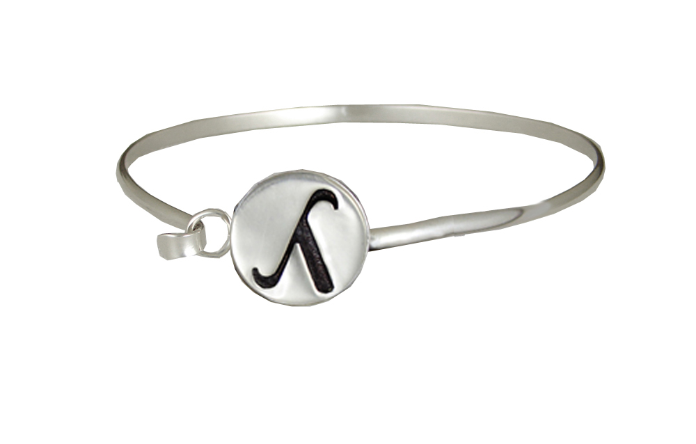 Sterling Silver Lambda Symbol Comfortable Strap Latch Spring Hook Bangle Bracelet