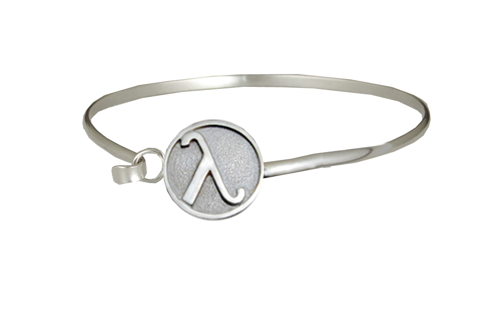 Sterling Silver Lambda Symbol Comfortable Strap Latch Spring Hook Bangle Bracelet