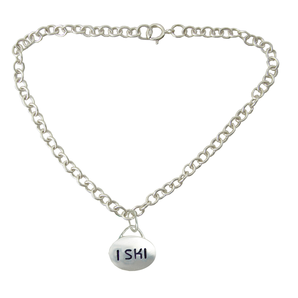 Sterling Silver Charm Bracelet I SKI With Crystal Bead