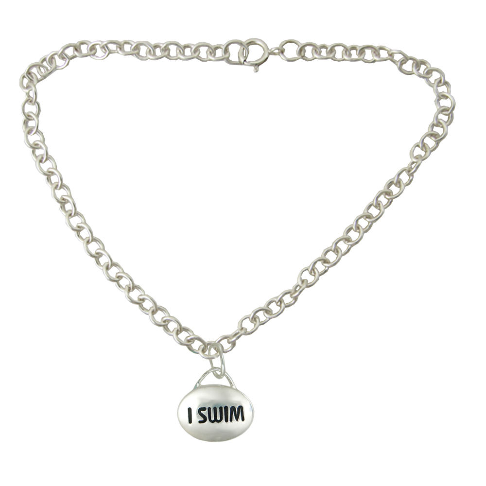 Sterling Silver Charm Bracelet I SWIM With Crystal Bead