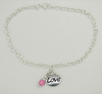 Sterling Silver Charm Bracelet LOVE With Crystal Bead