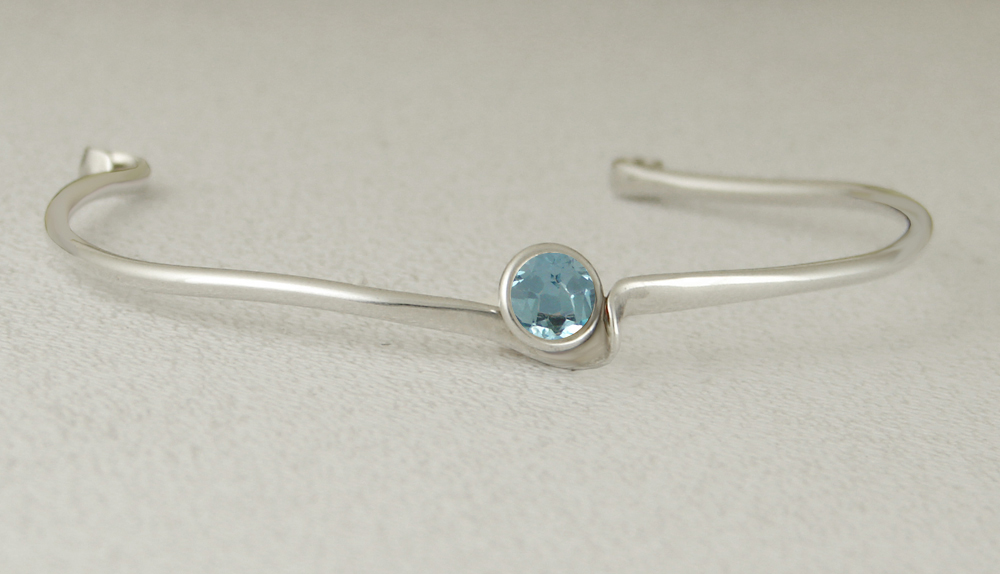 Sterling Silver Wave Cuff Bracelet With Blue Topaz