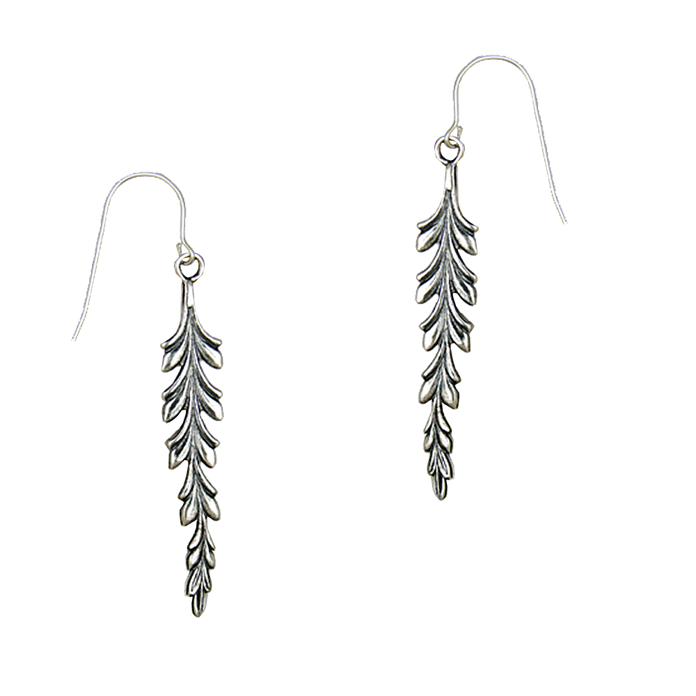 Sterling Silver Cedar Cypress Fir Leafy Tree Branch Drop Dangle Earrings