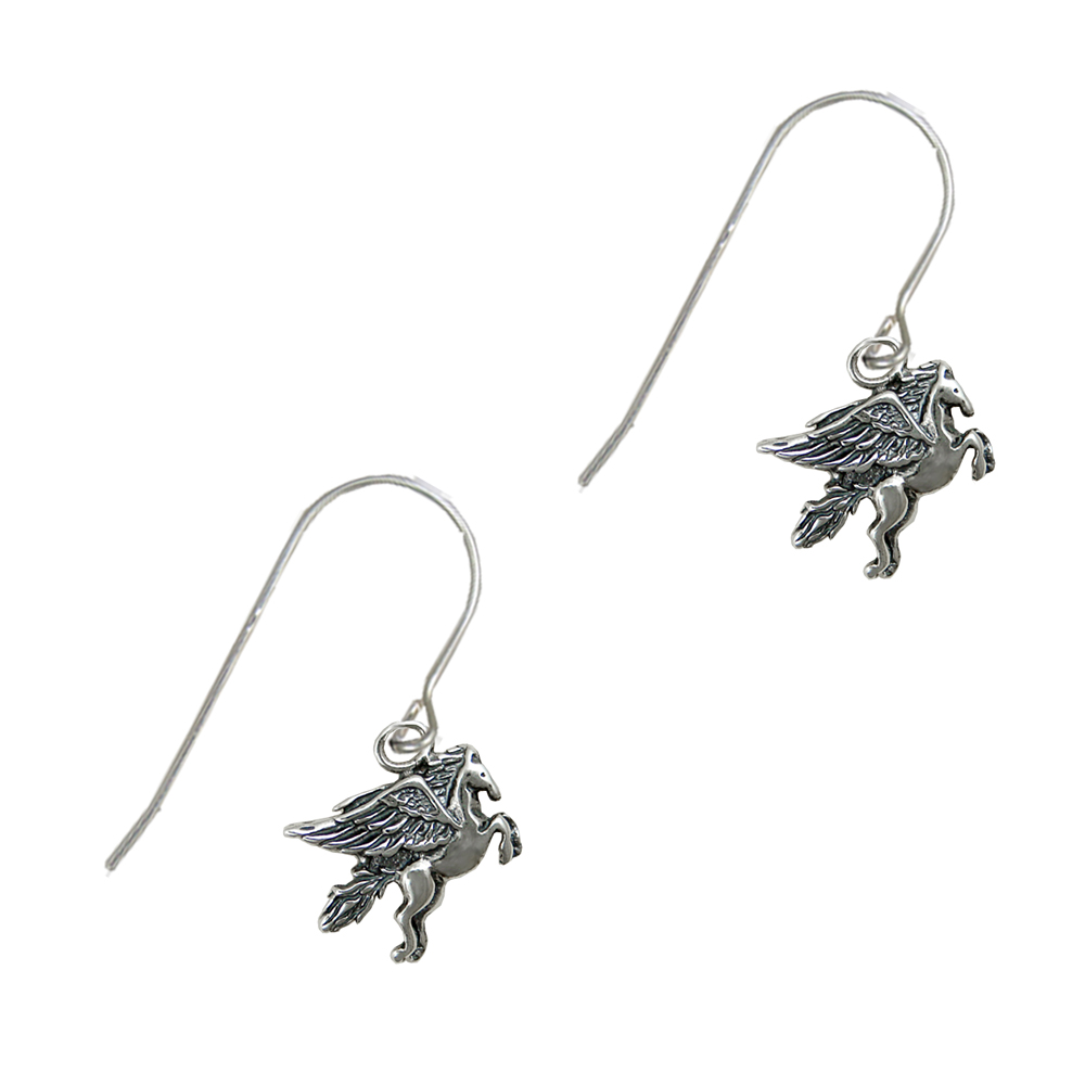 Sterling Silver Little Winged Horse Pegasus Drop Dangle Earrings