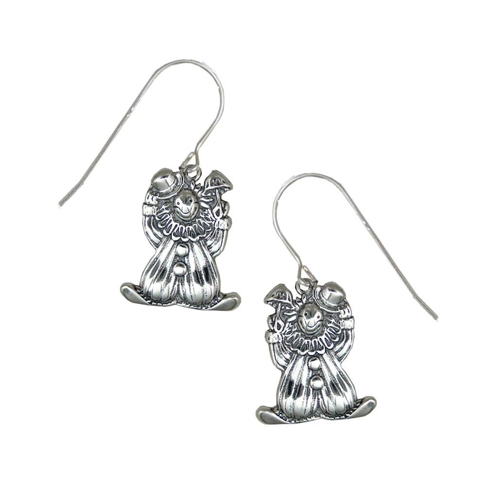 Sterling Silver Happy Little Clown Drop Dangle Earrings