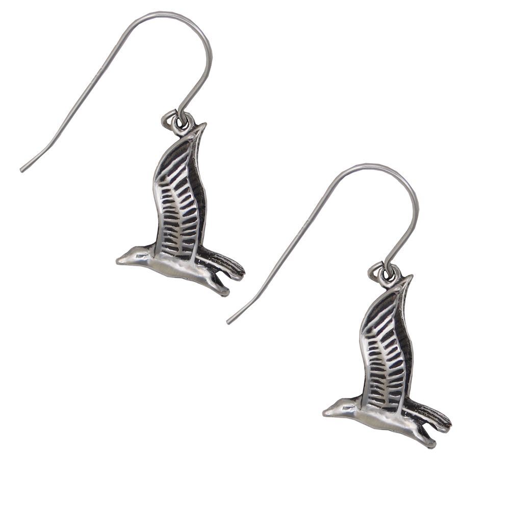 Sterling Silver 3D Flying Seagull Bird Drop Dangle Earrings