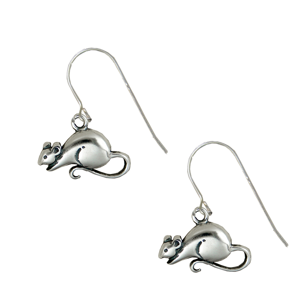 Sterling Silver Small Pet Rat Mouse Drop Dangle Earrings