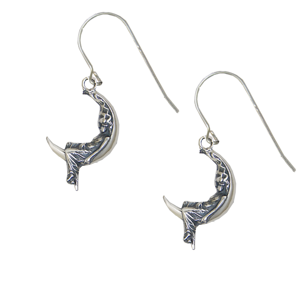 Sterling Silver Woman Resting On Crescent Moon Drop Dangle Earrings