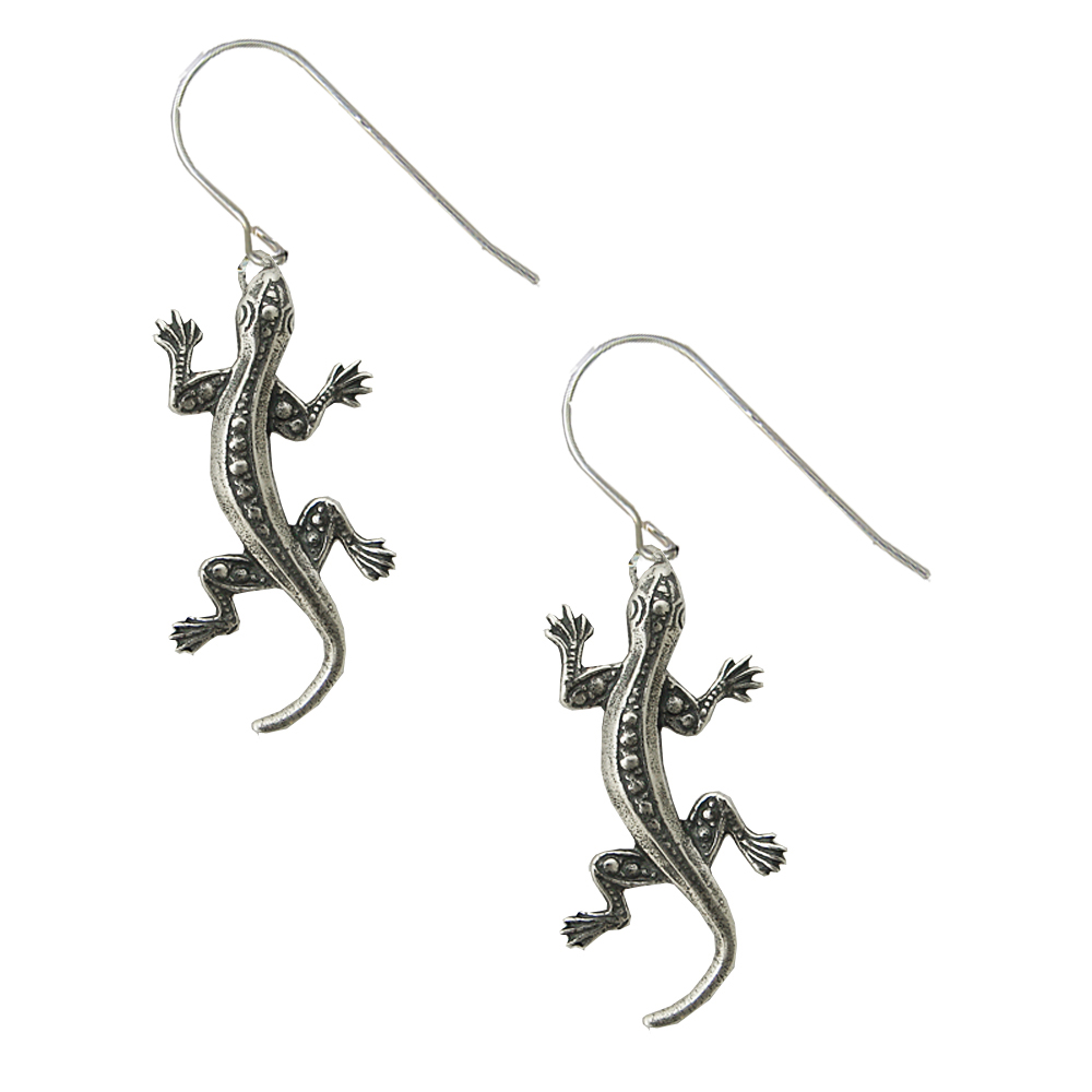 Sterling Silver Detailed Lizard Drop Dangle Earrings