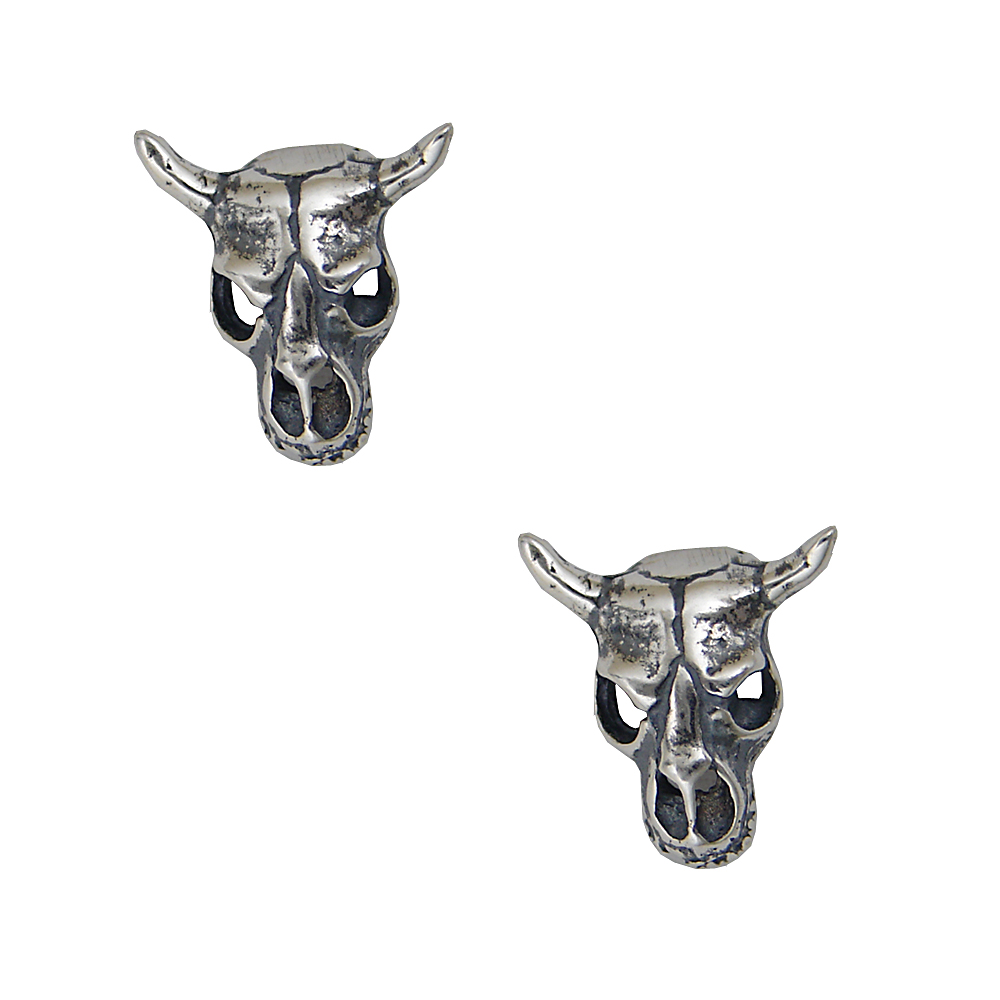 Sterling Silver Steer Head Cow Skull Post Stud Earrings