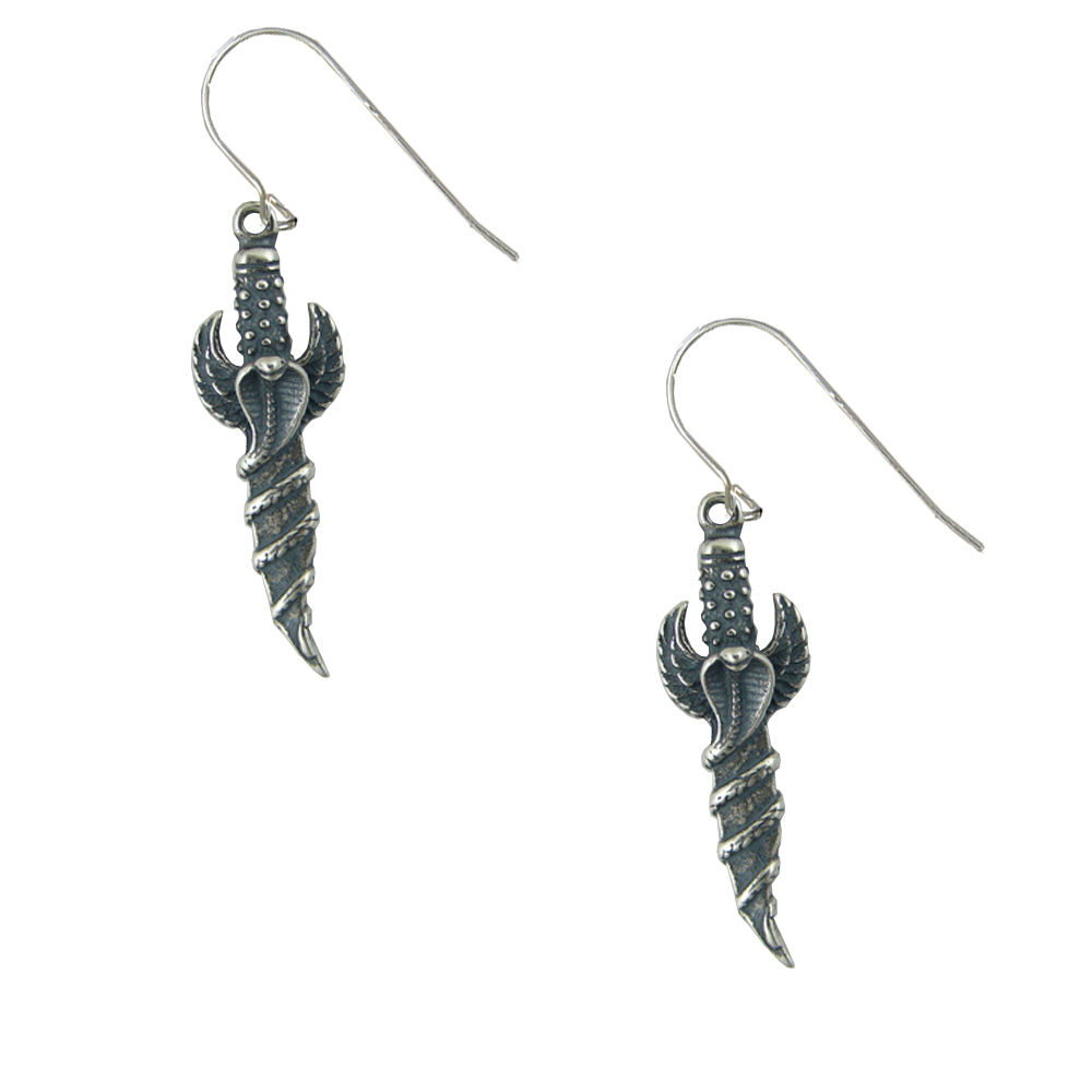 Sterling Silver Cobra Snake King's Knife Dagger Drop Dangle Earrings