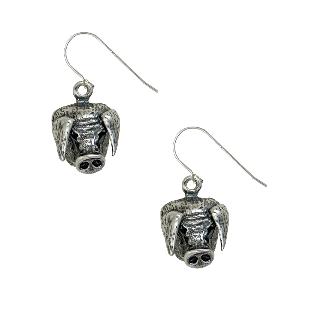 Sterling Silver Pig Hog Head Drop Dangle Earrings