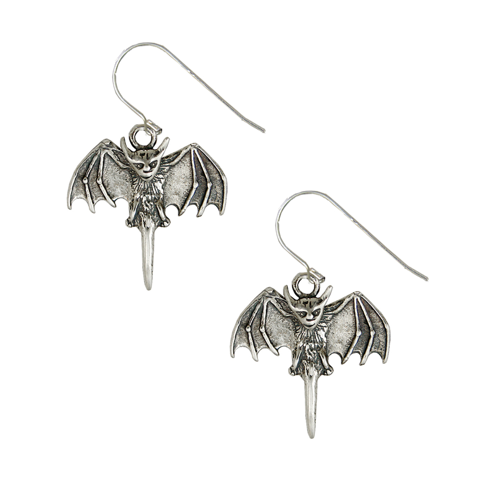 Sterling Silver Little Bat Drop Dangle Earrings