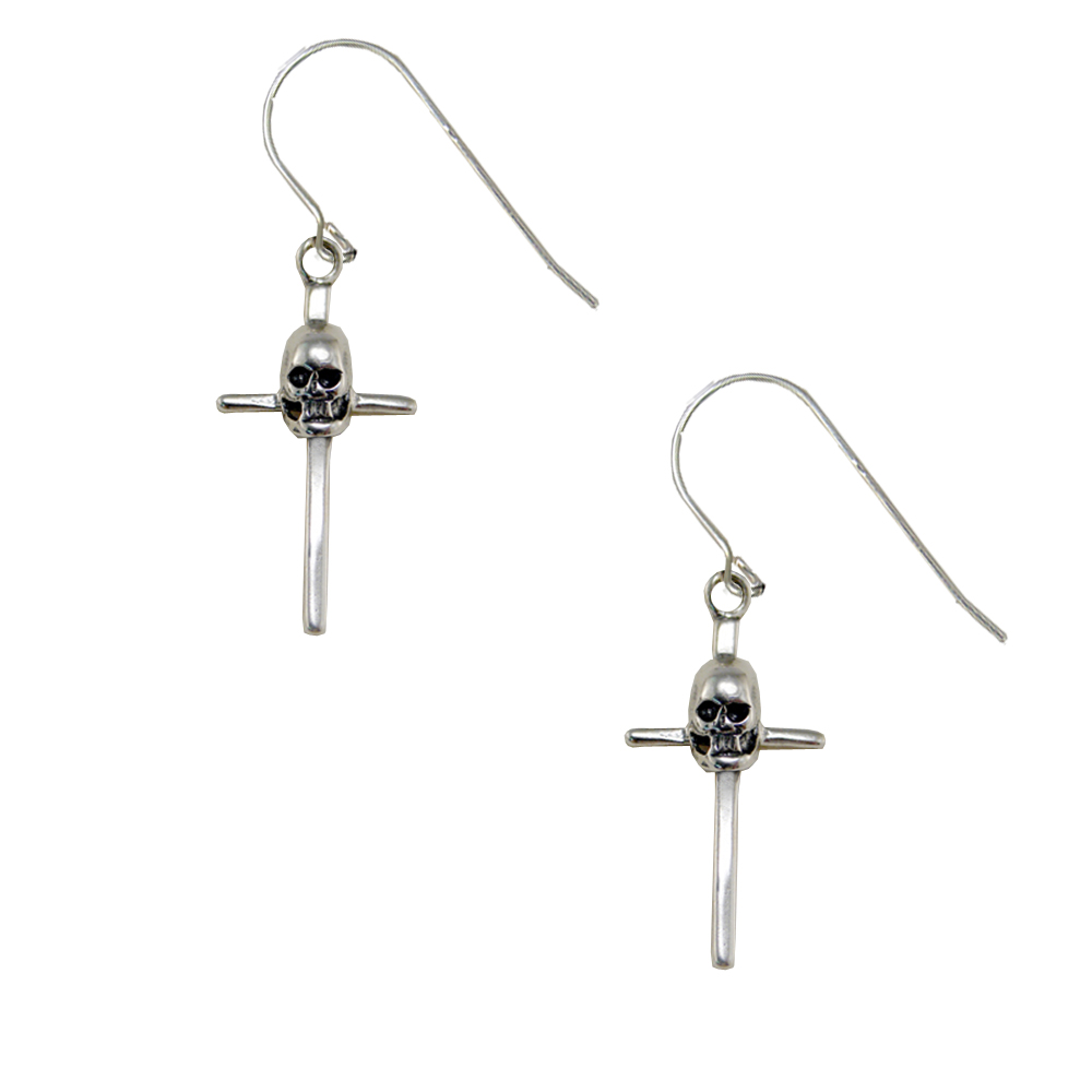 Sterling Silver Unique Skull And Cross Drop Dangle Earrings