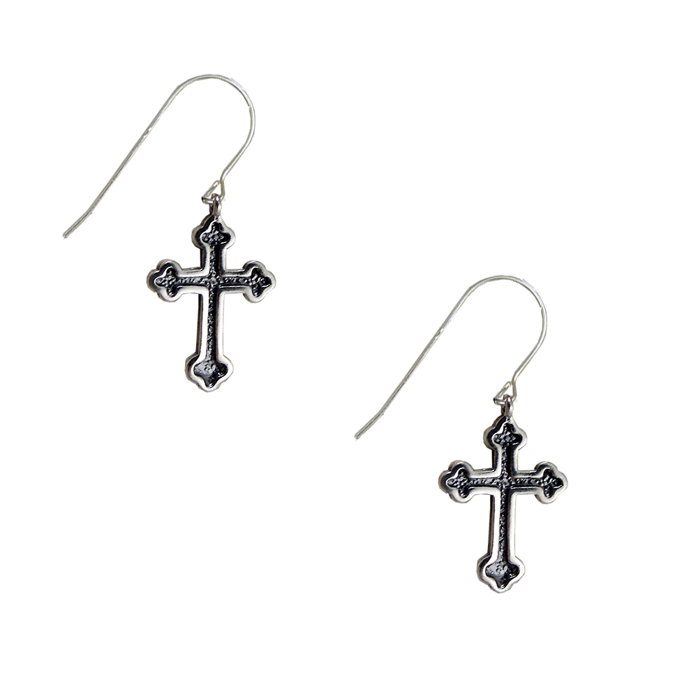 Sterling Silver Medieval Cross Drop Dangle Earrings