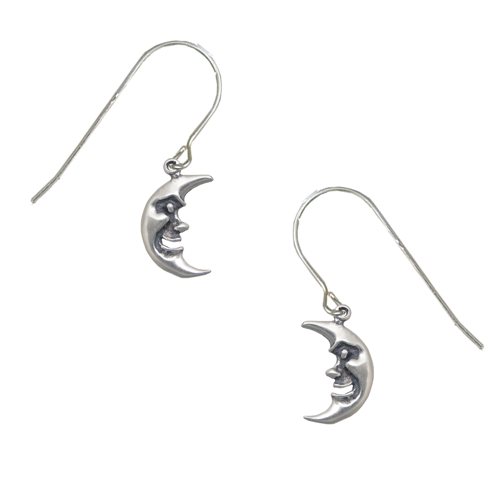 Sterling Silver Happy Crescent Moon Drop Dangle Earrings