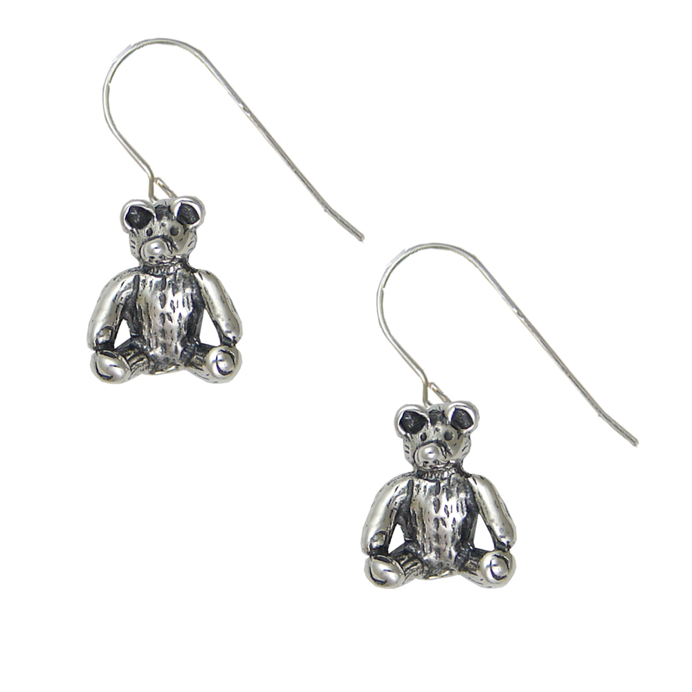 Sterling Silver Little Teddy Bear Drop Dangle Earrings