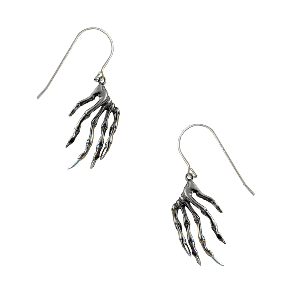 Sterling Silver Eerie Skeleton Hand Drop Dangle Earrings
