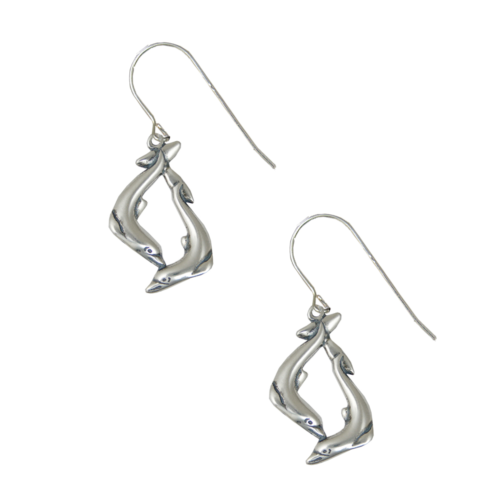 Sterling Silver Playful Diving Dolphins Drop Dangle Earrings